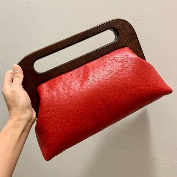 Vintage Style Handmade Genuine Embossed Leather Large Wooden Frame Bag/Crossbody - Picture 7 of 16